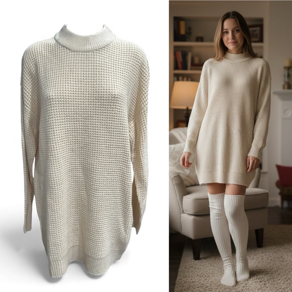 Nasty Gal Cream Turtleneck Sweater Dress